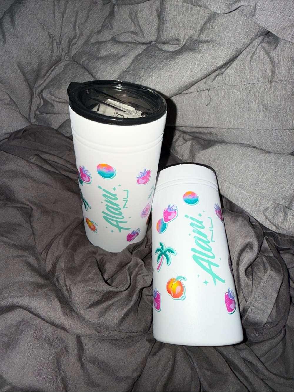 ALANI NU - White Tropical Sticker Tumbler Set with Aqua “ALANI Nu” sticker